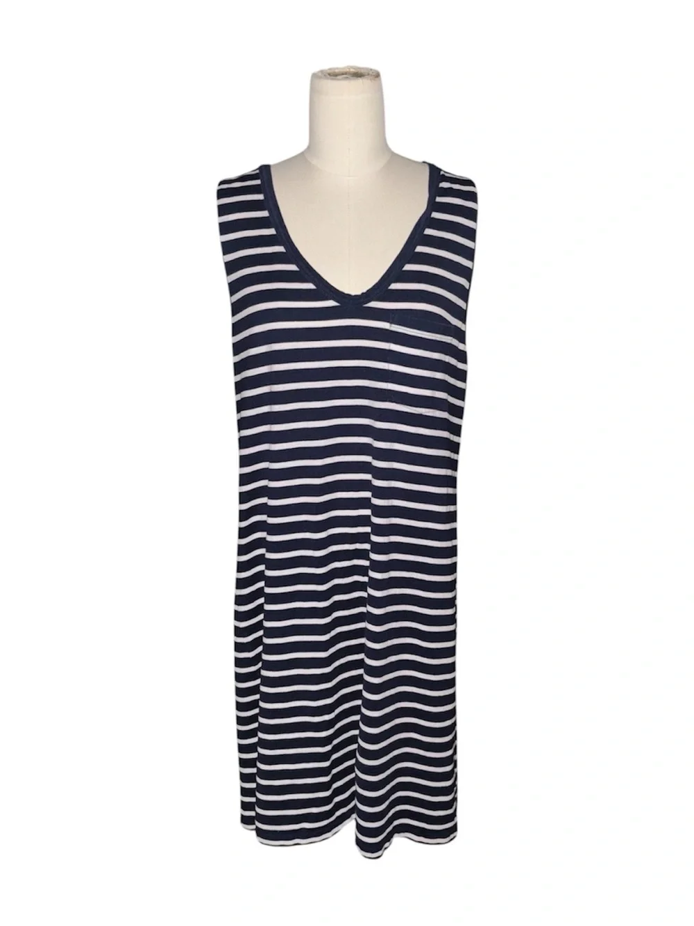 J. Crew Navy and White Striped V-Neck Sleeveless Dress - Picture 2 of 6